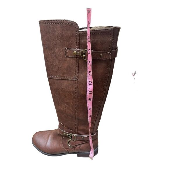 GUESS Knee High Brown Zip-Up Faux Leather Boots Size 9.5 EUC Classic Biker - Picture 2 of 12